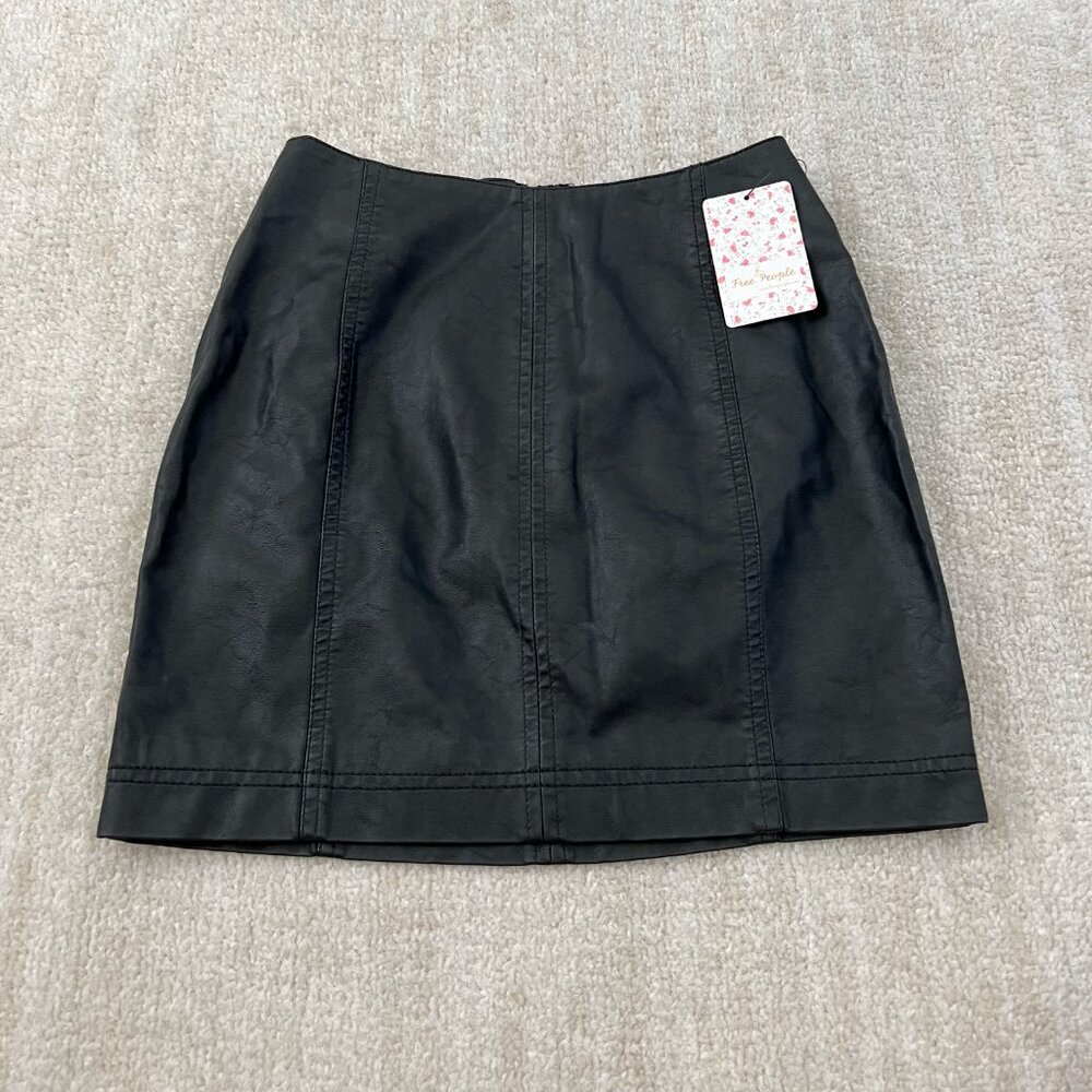 NWT Free People Modern Femme Faux Leather Mini Skirt 0 Black